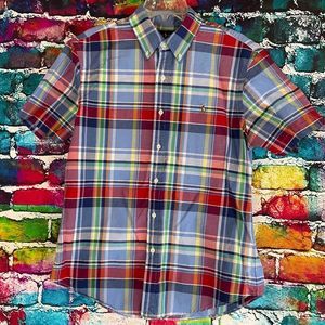 Ralph Lauren Short Sleeve Slim Fit Button Down Shirt Plaid Size Large